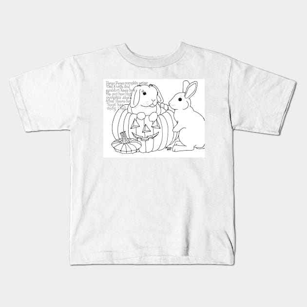 Bunny Nursery Rhyme Series-Peter, Peter, Pumpkin Eater b&w Kids T-Shirt by ArtbyMinda